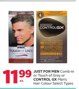 Rexall JUST FOR MEN Comb-In or Touch of Grey or CONTROL GX Men's Hair Colour offer