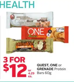 Rexall QUEST, ONE or GRENADE Protein Bars offer