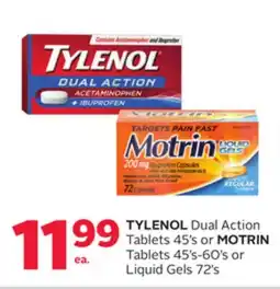 Rexall TYLENOL Dual Action Tablets 45's or MOTRIN Tablets 45's-60's or Liquid Gels 72's offer
