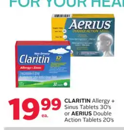 Rexall CLARITIN Allergy + Sinus Tablets 30's or AERIUS Double Action Tablets 20's offer