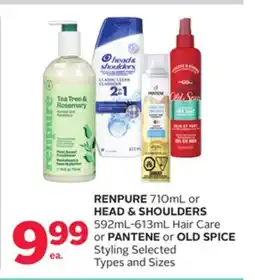 Rexall RENPURE 710mL or HEAD & SHOULDERS 592mL-613mL Hair Care or PANTENE or OLD SPICE Styling offer