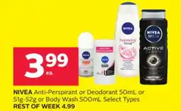 Rexall NIVEA Anti-Perspirant or Deodorant 50mL or 51g-52g or Body Wash 500mL offer