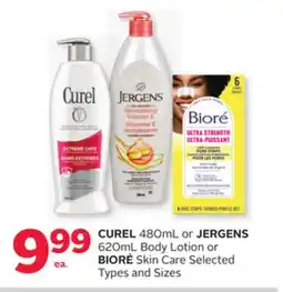 Rexall CUREL 480mL or JERGENS 620mL Body Lotion or BIORÉ Skin Care offer