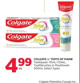 Rexall COLGATE or TOM'S OF MAINE Toothpaste 70mL-170mL, Toothbrushes or Mouthwash 500mL offer