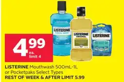 Rexall LISTERINE Mouthwash 500ML-1L or Pocketpaks offer