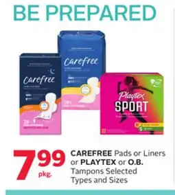 Rexall CAREFREE Pads or Liners or PLAYTEX or O.B offer