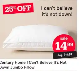Kitchen Stuff Plus Century Home I Can't Believe It's Not Down Jumbo Pillow offer