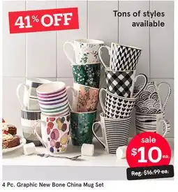 Kitchen Stuff Plus 4 Pc. Graphic New Bone China Mug Set offer