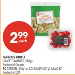 Shoppers Drug Mart FARMER'S MARKET GRAPE TOMATOES (283g) PC GARDEN (340g) or COLESLAW (397g) SALAD KIT offer