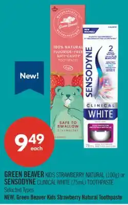 Shoppers Drug Mart GREEN BEAVER KIDS STRAWBERRY NATURAL (100g) or SENSODYNE CLINICAL WHITE (75mL) TOOTHPASTE offer