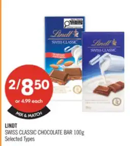 Shoppers Drug Mart LINDT SWISS CLASSIC CHOCOLATE BAR offer