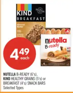 Shoppers Drug Mart NUTELLA B-READY (6's), KIND HEALTHY GRAINS (5's) or BREAKFAST (4's) SNACK BARS offer