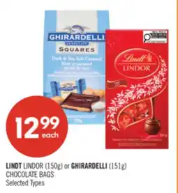Shoppers Drug Mart LINDT LINDOR (150g) or GHIRARDELLI (151g) CHOCOLATE BAGS offer