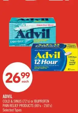 Shoppers Drug Mart ADVIL COLD & SINUS (728) or IBUPROFEN PAIN RELIEF PRODUCTS (80's - 250's) offer