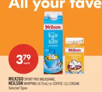Shoppers Drug Mart MILK2GO SPORT PRO MILKSHAKE, NEILSON WHIPPING (473mL) or COFFEE (1L) CREAM offer