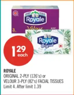Shoppers Drug Mart ROYALE ORIGINAL 2-PLY (126's) or VELOUR 3-PLY (82's) FACIAL TISSUES offer