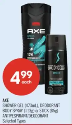 Shoppers Drug Mart AXE SHOWER GEL (473mL), DEODORANT BODY SPRAY (113g) or STICK (85g) ANTIPESPIRANT/DEODORANT offer