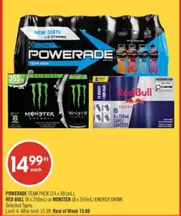 Shoppers Drug Mart POWERADE TEAM PACK (24 x 591mL), RED BULL (8 x 250mL) or MONSTER (8 x 355mL) ENERGY DRINK offer