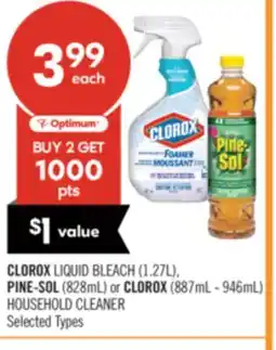 Shoppers Drug Mart CLOROX LIQUID BLEACH (1.27L), PINE-SOL (828mL) or CLOROX (887mL - 946mL) HOUSEHOLD CLEANER offer