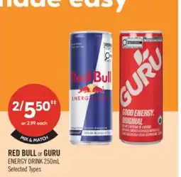 Shoppers Drug Mart RED BULL or GURU ENERGY DRINK offer