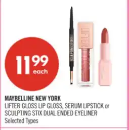 Shoppers Drug Mart MAYBELLINE NEW YORK LIFTER GLOSS LIP GLOSS, SERUM LIPSTICK or SCULPTING STIX DUAL ENDED EYELINER offer