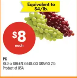 Shoppers Drug Mart PC RED or GREEN SEEDLESS GRAPES offer