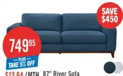 The Brick River 87 Linen-Look Fabric Sofa with Wood Base and Legs - Blue offer