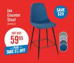 The Brick Jax Counter-Height Stool with Polyester Fabric, 26H, Metal - Blue offer
