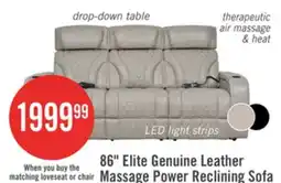 The Brick Elite 86 Genuine Leather Massage Power Reclining Sofa with Power Headrests and Storage Arms - Putty offer