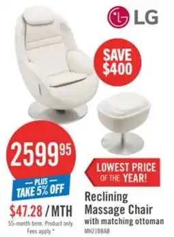 The Brick LG 29.6 Leather-Look Fabric Reclining Massage Chair with Matching Ottoman - Beige offer