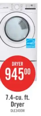 The Brick LG 7.4 Cu. Ft. Electric Dryer - White - Stackable - DLE3400W offer
