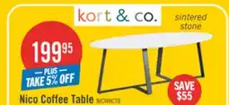 The Brick Kort & Co. Nico 51 Modern Oval Coffee Table - White Sinetered Stone with Dark Grey Metal Legs offer