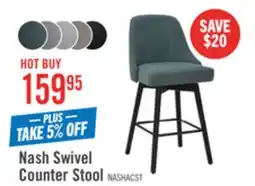 The Brick Nash Counter-Height Stool with Swivel Seat & Polyester Fabric, 26.5H, Wood & Metal - Blue offer