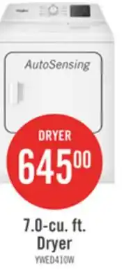 The Brick Whirlpool 29 7.0 Cu. Ft. Electric Dryer with AutoSensing - YWED4105SW offer