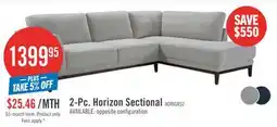 The Brick Horizon 2-Piece Right-Facing Fabric Sectional with Wood Base and Legs - Grey offer