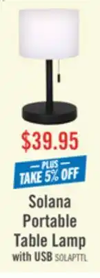 The Brick Solana 11 Modern Metal Acrylic Portable Indoor/Outdoor Table Lamp with USB Port - Black offer
