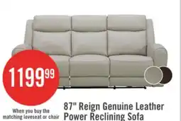 The Brick Reign 87 Top-Grain Genuine Leather Power Reclining Sofa with USB Ports - Deltona Moonshine Taupe offer
