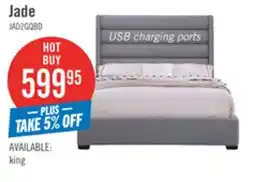 The Brick Jade Upholstered Platform Bed with USB Ports in Grey Fabric - Queen Size offer