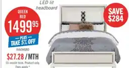 The Brick Ava Panel Bed with Headboard & Frame, LED, Glam, White - Queen Size offer
