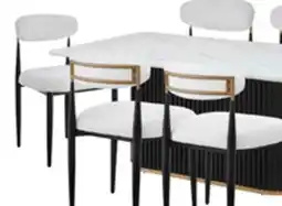 The Brick Kort & Co. Capri 7pc Dining Set with Table & 6 Chairs, Gold Accent, Pedestal Base, 72W - White offer