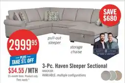 The Brick Scott Living Haven 3-Piece Right-Facing Chenille Fabric Sleeper Sectional with Storage Chaise - Grey offer