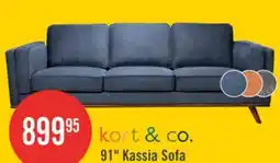 The Brick Kort & Co. Kassia 80 Linen-Look Fabric Condo Size Sofa with Wood Base and Legs offer
