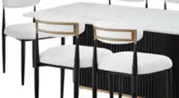 The Brick Kort & Co. Capri 7pc Dining Set with Table & 6 Chairs, Gold Accent, Pedestal Base, 72W - White offer