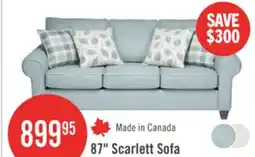 The Brick Made in Canada Scarlett 87 Chenille Fabric Sofa with Rolled Arms and Accent Pillows - Marine Blue offer