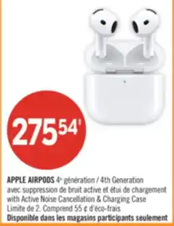 Pharmaprix APPLE AIRPODS 4th Generation with Active Noise Cancellation & Charging Case offer