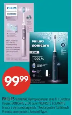Pharmaprix PHILIPS SONICARE Cordless Flosser, SONICARE 6100 or PROPRETÉ ÉCLATANTE Rechargeable Toothbrush offer