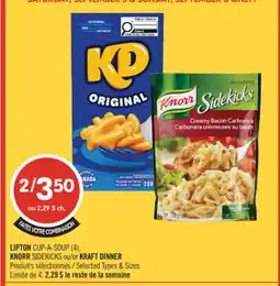 Pharmaprix LIPTON CUP-A-SOUP (4), KNORR SIDEKICKS or KRAFT DINNER offer