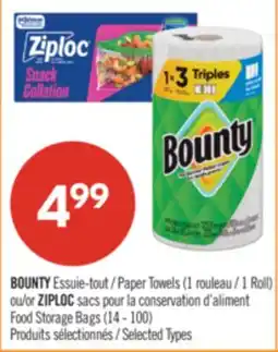 Pharmaprix BOUNTY Paper Towels 1 Roll or ZIPLOC Food Storage Bags (14 - 100) offer