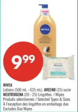 Pharmaprix NIVEA Lotions (500 mL - 625 mL), AVEENO (25) or NEUTROGENA (20-25) Wipes offer