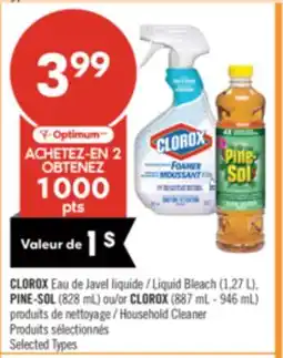 Pharmaprix CLOROX Liquid Bleach (1,27 L), PINE-SOL (828 mL) or CLOROX (887 mL - 946 mL) Household Cleaner offer